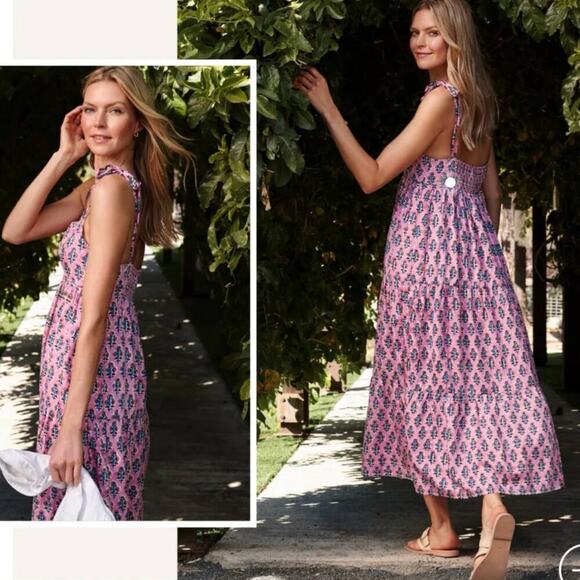 Emerson Fry India Collection Sara Tier Dress Day Flowers Aurora Pink Size Large - Picture 3 of 16